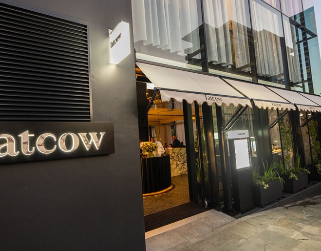 Exterior of Fatcow with awning over entrance