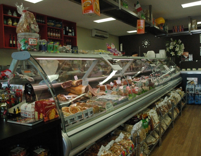 Deli counter with small goods inside Amici Deli in Chermside.