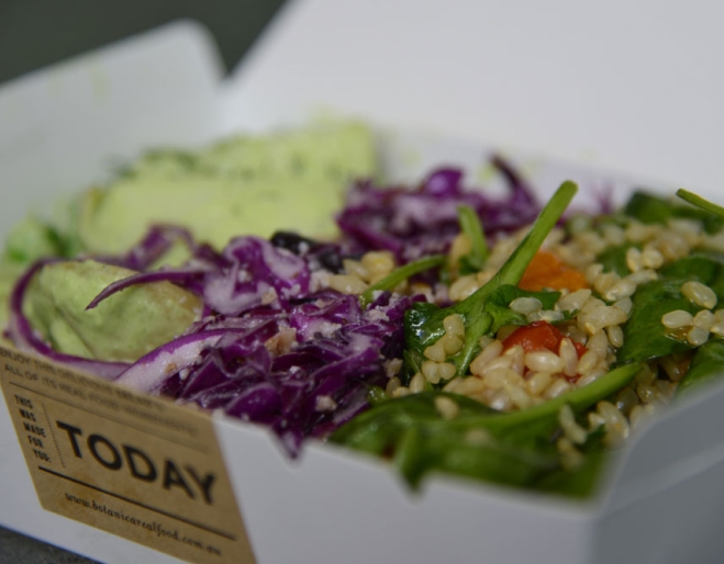Food in a takeaway box at Botanica Red Hill 