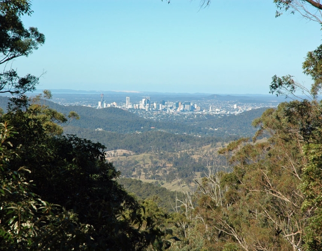 View of Brisbane city from lookout at top of Camp Mountain Recreation Reserve Park