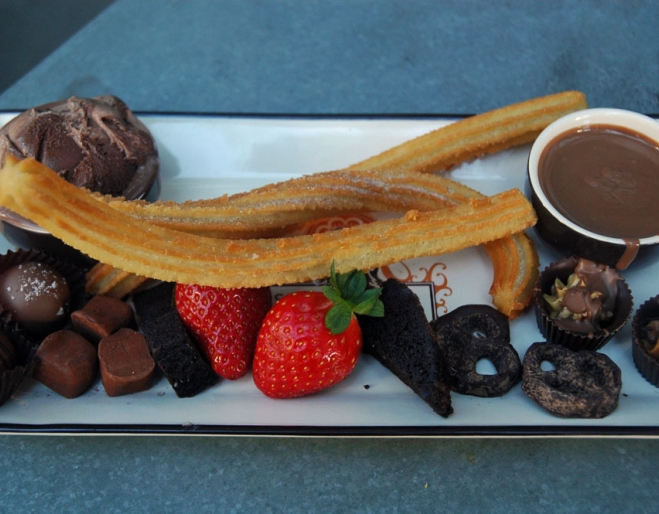 Plate of chocolates and churros at Chocolateria San Churro in South Bank