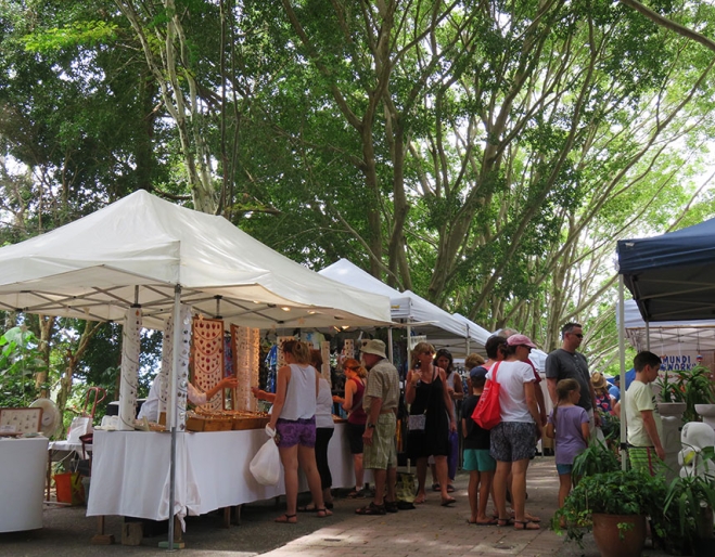 Line up of stalls at Eumundi Markets