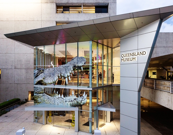 Outside of Queensland Museum by night