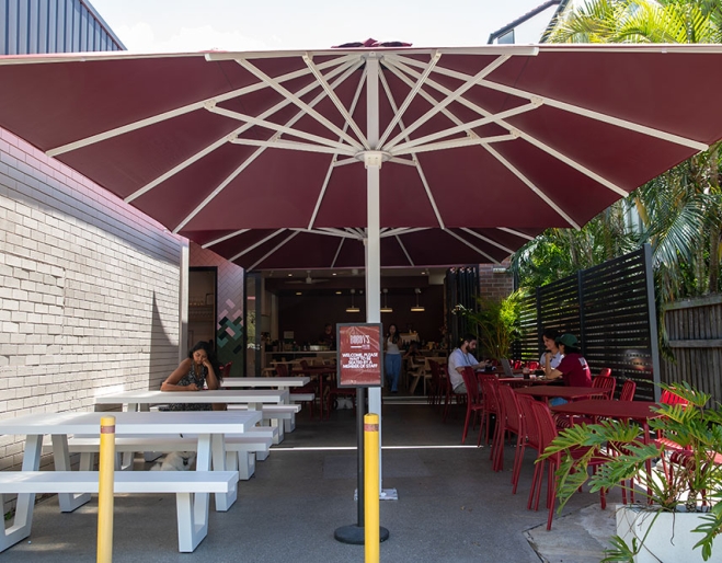Outside seating area of Bobby's Wine Bar & Espresso