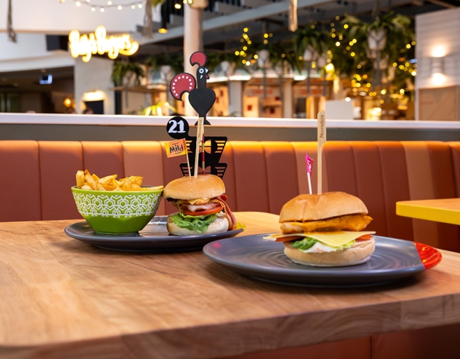 Two burgers and chips at Nandos Westfield Carindale
