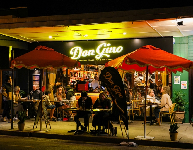 Tables on street at Don Gino West End