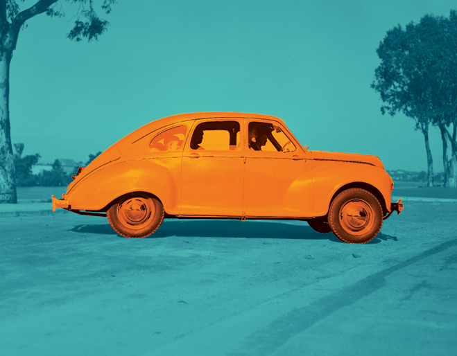 Graphic based on Jowett Javelin automobile, photograph by Jones, W. A. (William Arthur)