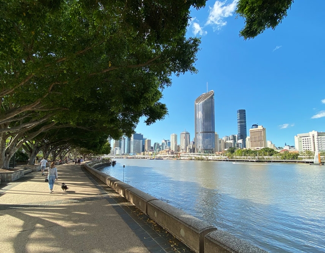View of river and city skyline