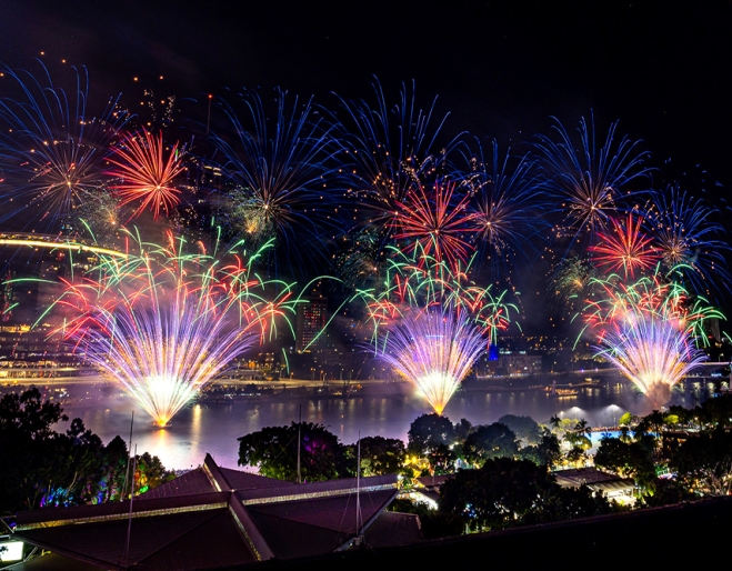 NYE fireworks on the river from Rydges South Bank