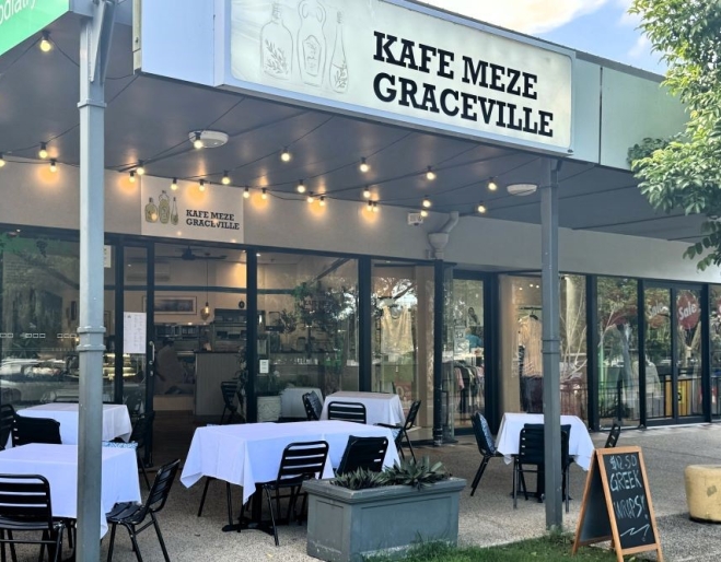 Facade of Kafe Meze, Graceville