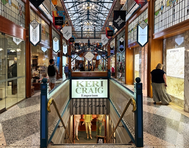 Keri Craig Emporium, Brisbane Arcade, Brisbane CBD, ball gowns, sequins, chiffon, high-end ladies fashion, where to buy womenswear in Brisbane, underground cafe, homewares, children's gifts, kids books, toys for toddlers, fabric, designer clothes, iconic landmark