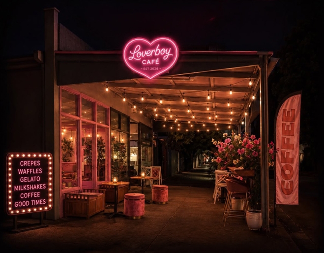 Night view of Loverboy Cafe