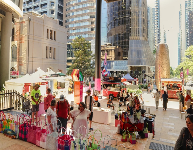 People at Queens Wharf Market