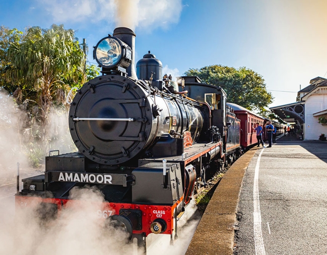 front view of Mary Valley Rattler at station