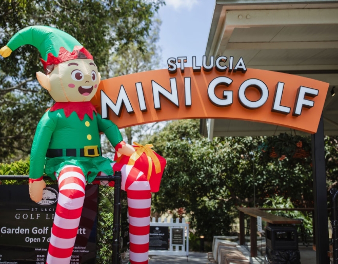 Elf decoration at the entrance to Elf Golf at St Lucia Golf Links