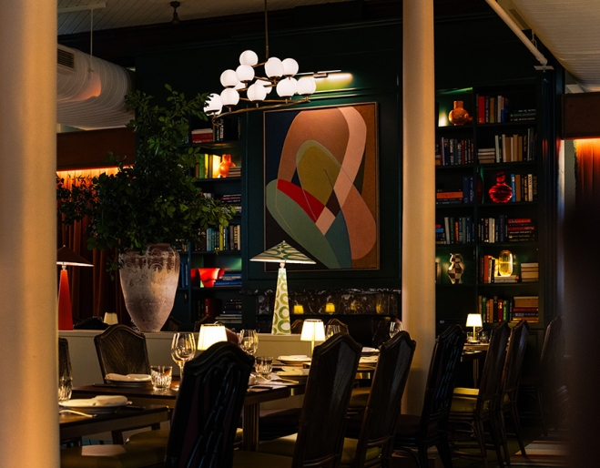 Artworks and tables at Naldam House Brasserie & Terrace Brisbane CBD