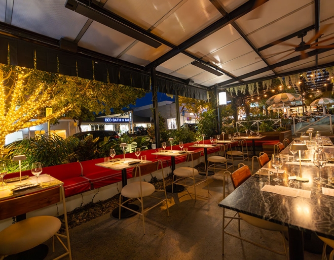 Lit up trees and seating NIIWA