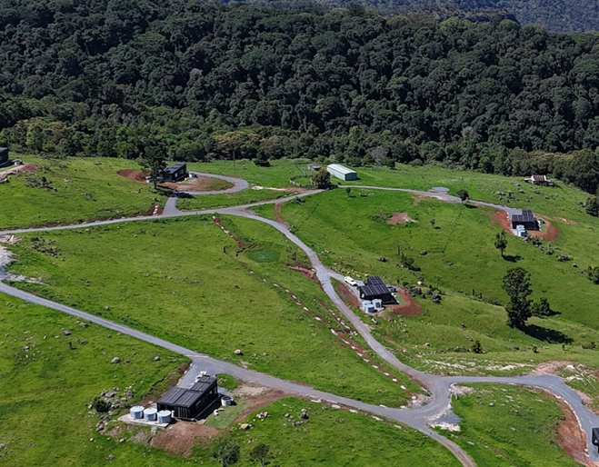 Aerial view of Pat's Chalets Lamington National Park