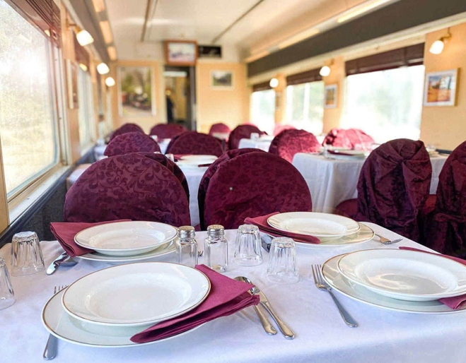 Inside carriage dining room The Queensland Pioneer Luncheon Train