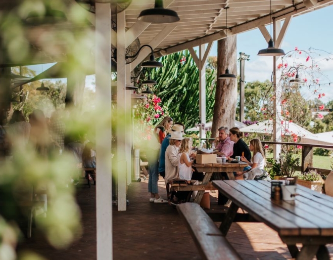 Outside tables and chairs at Victoria Park Bistro