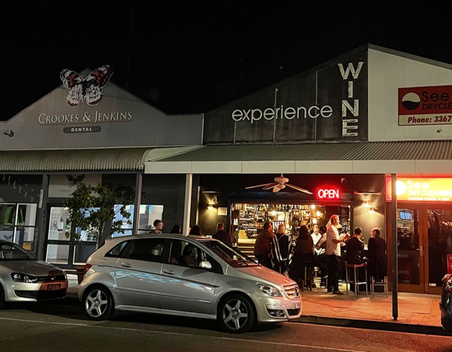 Car parked in front of Wine Experience Bar, Rosalie