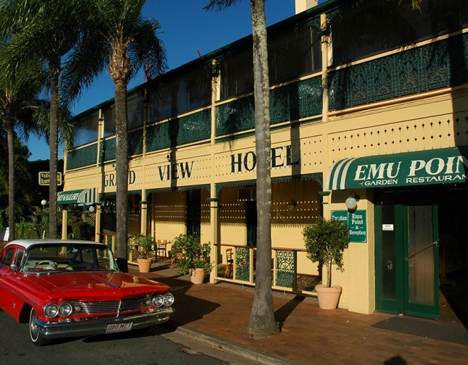 Vintage car outside Grand View Hotel