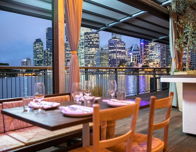 Brisbane River views from table at Greca Restaurant in Brisbane 