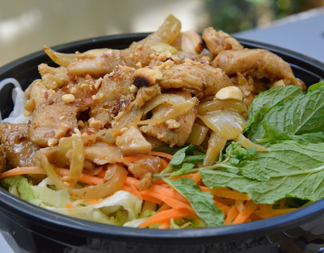 Vietnamese meat and salad in a bowl at Four Sisters on Lang Auchenflower 