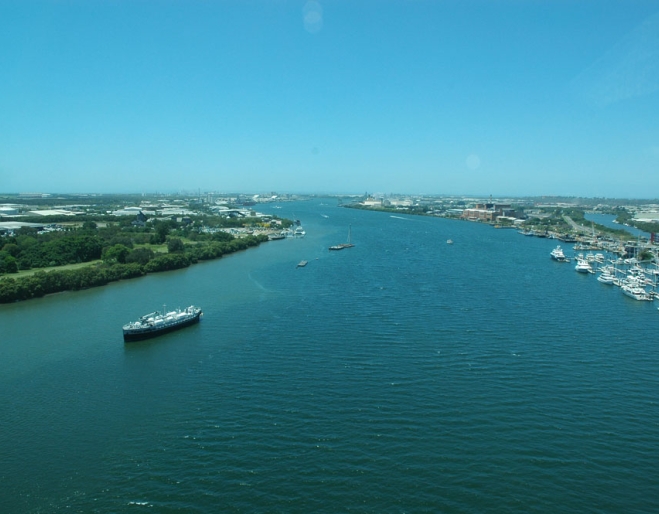 view of Brisbane river from top of Gateway Bridge