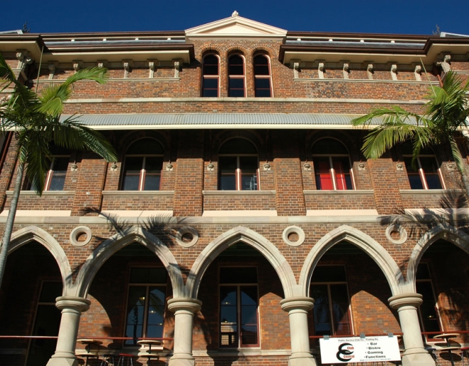 Government Printing Office building facade with columns in Brisbane 
