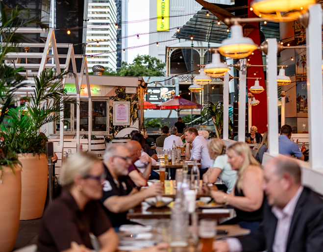 People eating at Santa Monica Brisbane City 