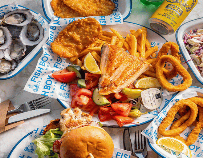 Platters of seafood at Fish Boy, Brisbane