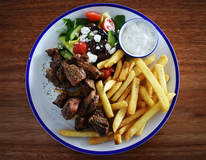 Plate of Greek food at Icarus Restaurant Jindalee