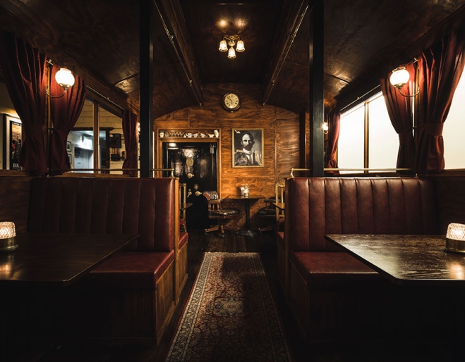 Booth seating inside Mr Badgers, Woolloongabba Brisbane