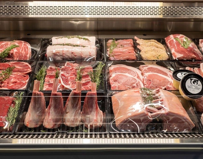 Display of meat at Sherwood Organic