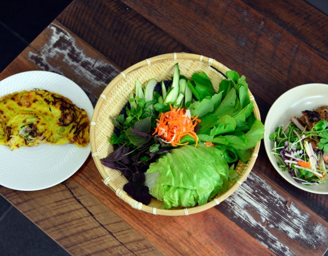 Pork, pancake and salad served by Little Saigon Grill in Brisbane