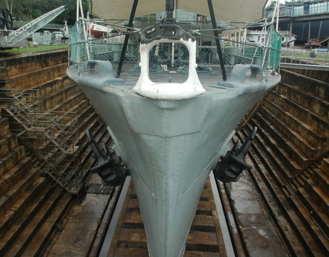 Ship in dry dock in the Queensland Maritime Museum