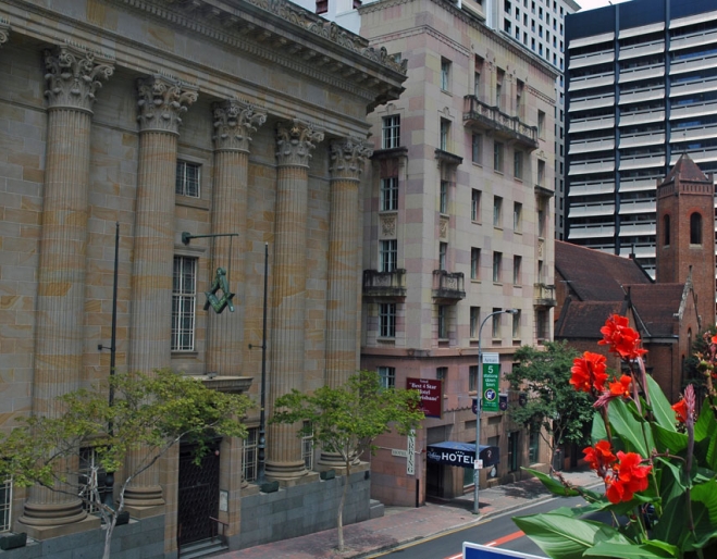 Masonic Temple facade with columns on Ann St Brisbane