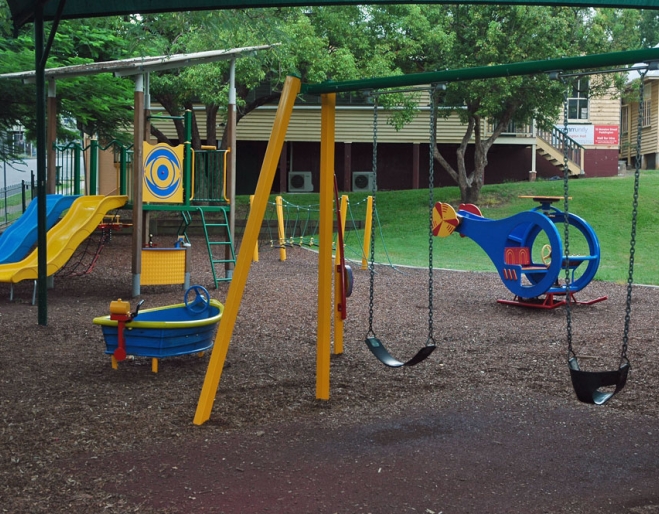 Playground equipment inside Neal Macrossan Park in Paddington