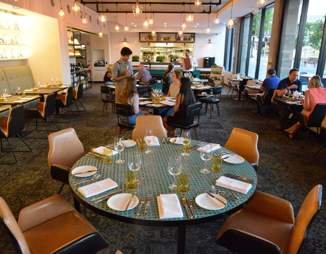 Circular table inside Six Acres Restaurant Bowen Hills