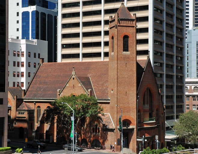 St Andrew’s Uniting Church red brick facade in Brisbane