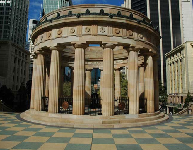 Shrine of Remembrance Greek temenos structure and tiles in Brisbane 