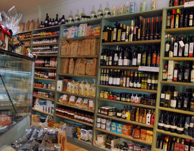 Providores on shelves and counter with smallgoods 