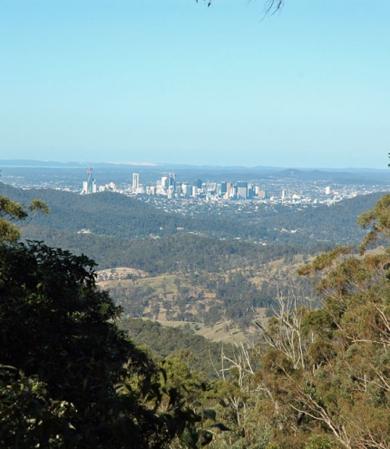 View of Brisbane city from lookout at top of Camp Mountain Recreation Reserve Park