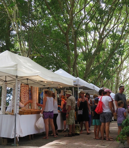 Line up of stalls at Eumundi Markets