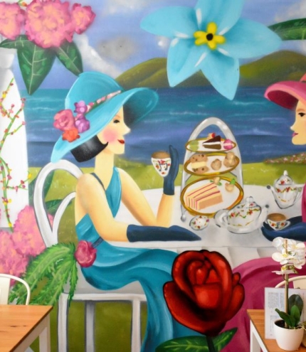 Mural on wall at Forget Me Not Cafe, Graceville 
