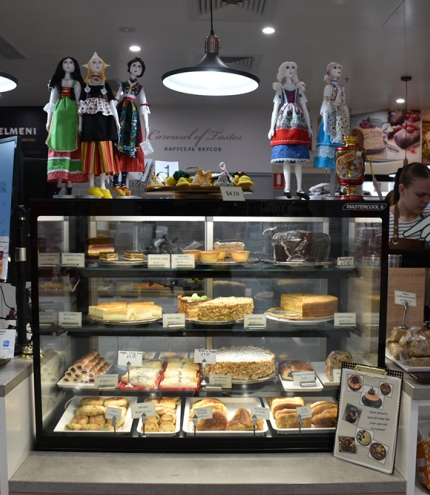 Counter of European pastries at Gastronome European Deli & Café, Capalaba