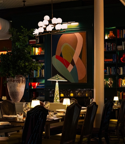 Artworks and tables at Naldam House Brasserie & Terrace Brisbane CBD