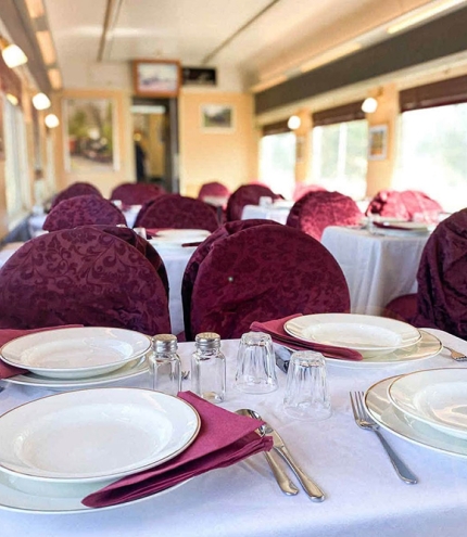 Inside carriage dining room The Queensland Pioneer Luncheon Train