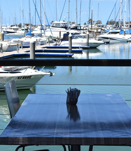 Riverside seating at Cafe La Mer, Manly